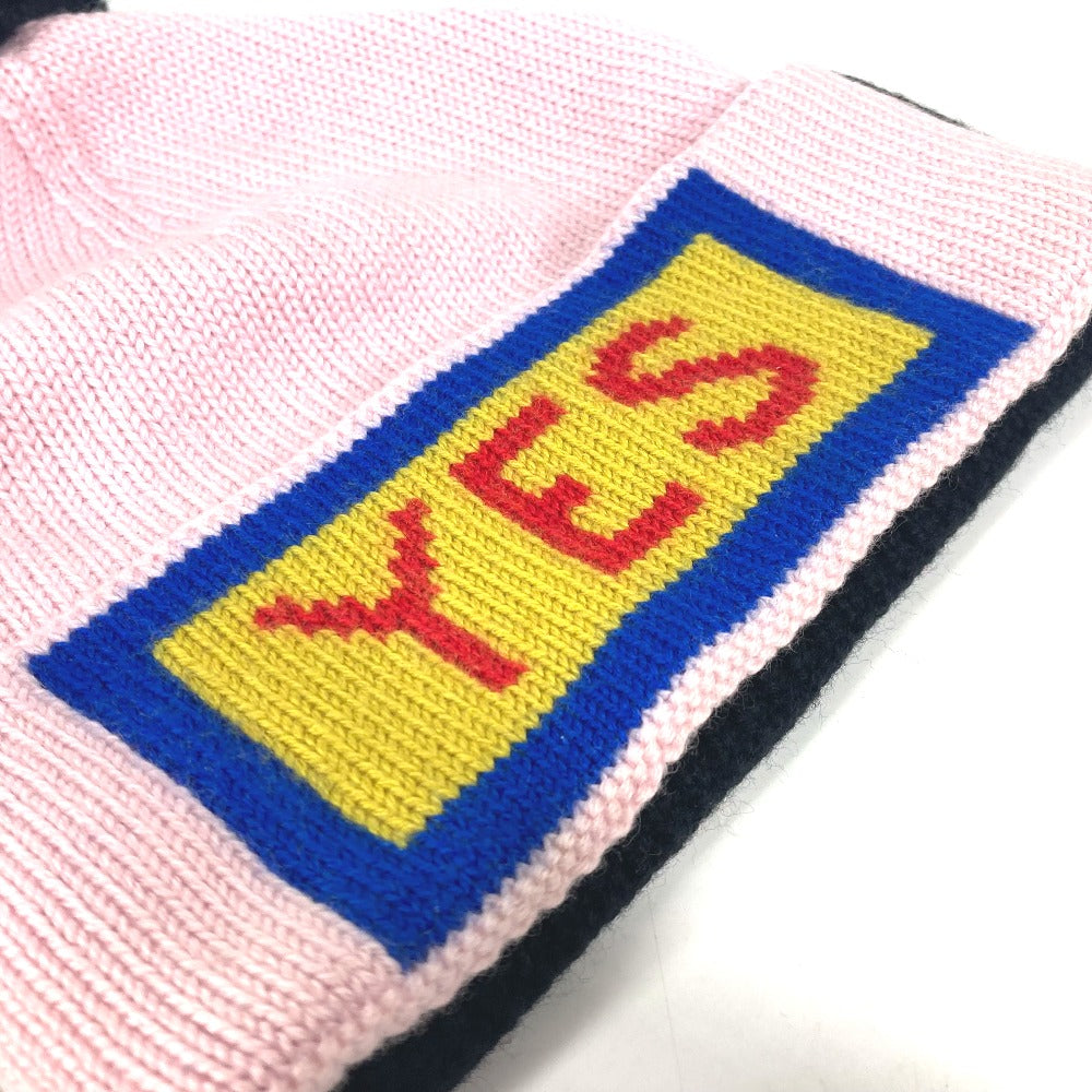 FENDI FXQ056 ポンポン付き ロゴ ビーニー 帽子 ニット帽 ニットキャップ ニット帽 ウール レディース ブラック - brandshop-reference