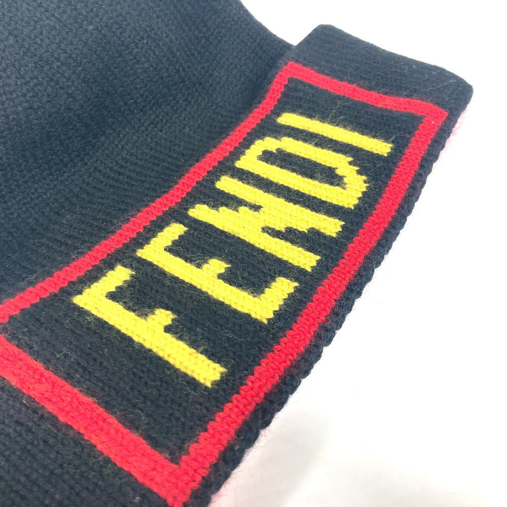 FENDI FXQ056 ポンポン付き ロゴ ビーニー 帽子 ニット帽 ニットキャップ ニット帽 ウール レディース ブラック - brandshop-reference