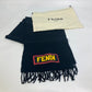 FENDI FXS124 Apparel Scarf Logo Patch Fringe Muffler Wool Men's Black
