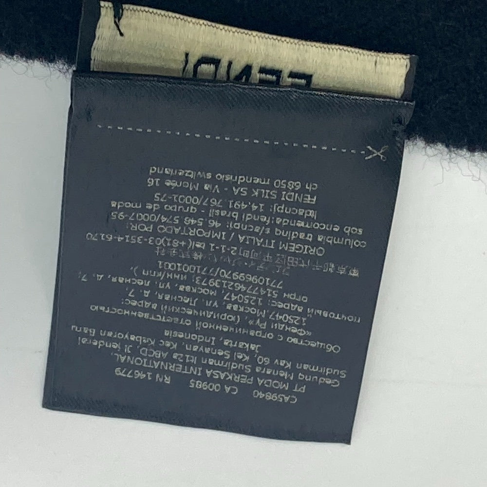 FENDI FXS124 Apparel Scarf Logo Patch Fringe Muffler Wool Men's Black