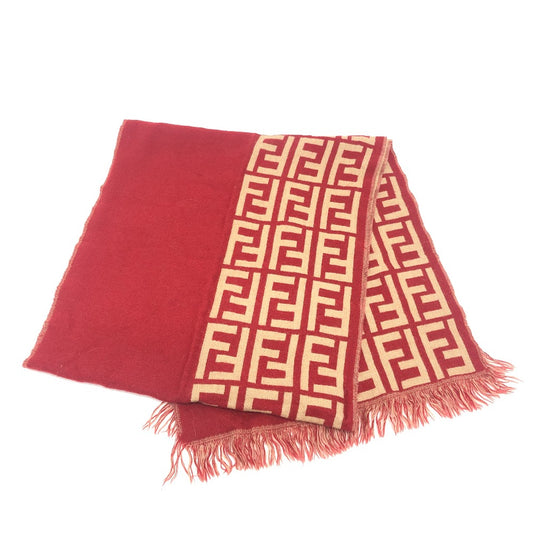 FENDI Zucca Print Reversible Wool Scarf for Women, Red