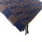FENDI Zucca Pattern Pequin Muffler Fringe Stole Cold Weather Item Scarf Wool Women's Navy