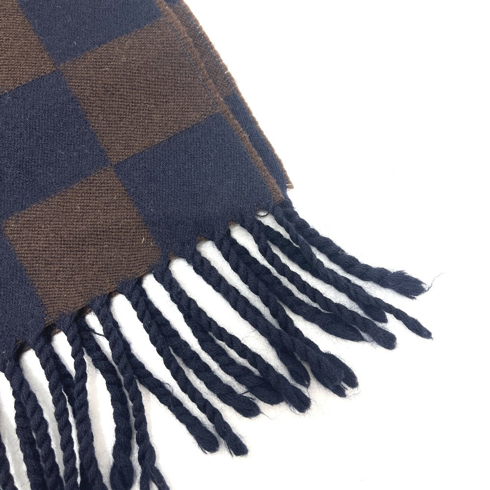 FENDI Zucca Pattern Pequin Muffler Fringe Stole Cold Weather Item Scarf Wool Women's Navy