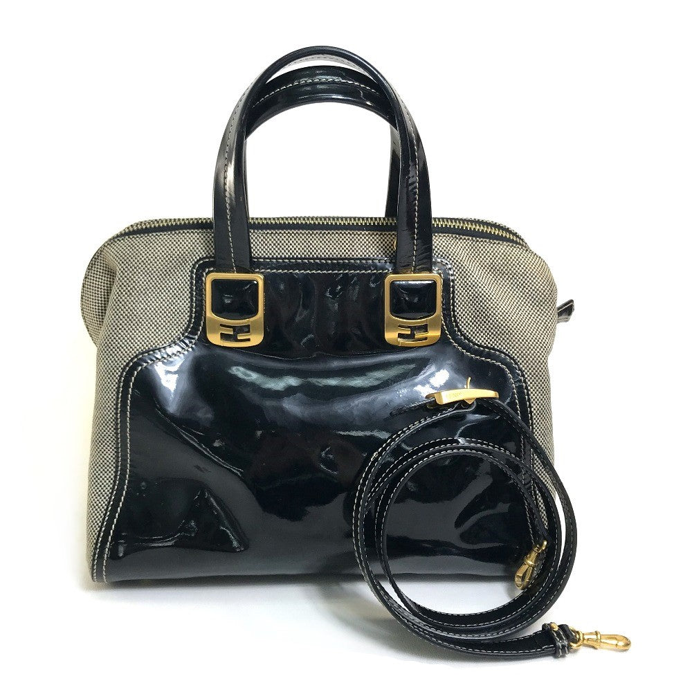 FENDI エナメル 斜め掛け 肩掛け カメレオン カバン 2WAY ショルダーバッグ ハンドバッグ キャンバス/パテントレザー レディース ブラック系