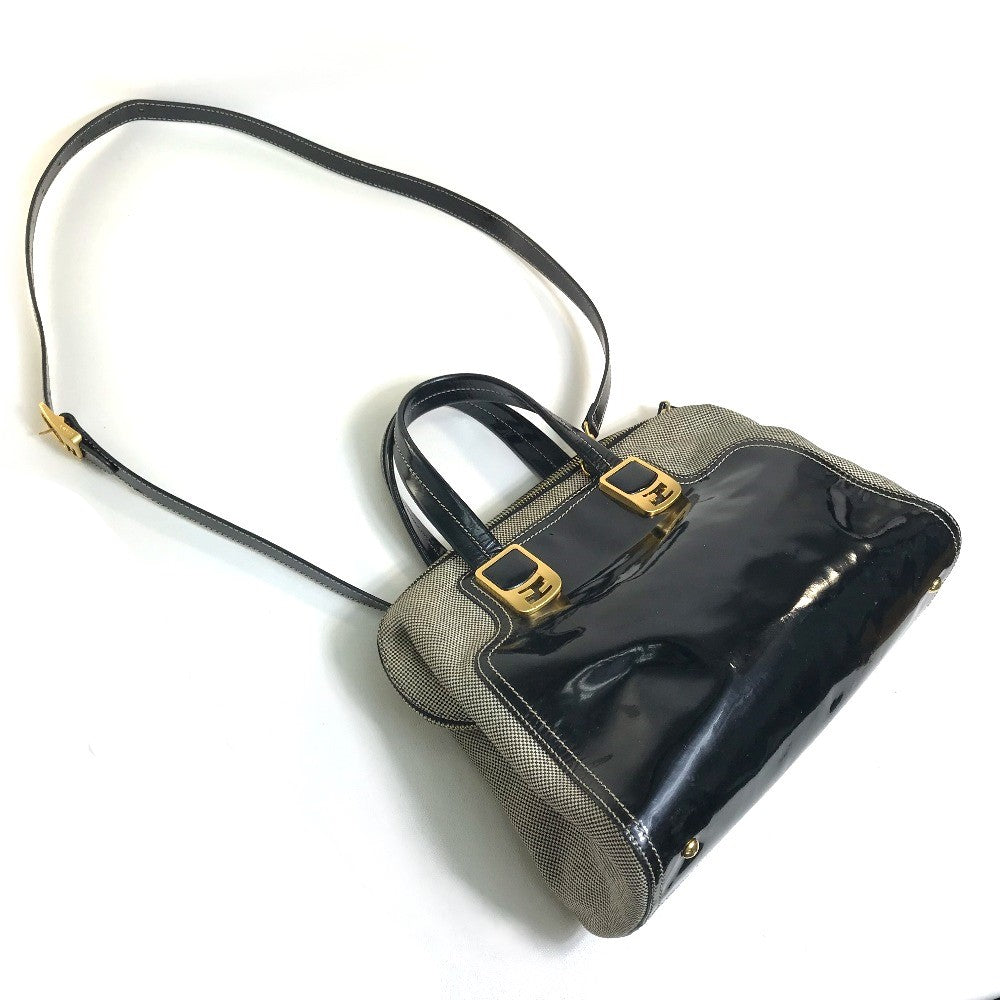 FENDI エナメル 斜め掛け 肩掛け カメレオン カバン 2WAY ショルダーバッグ ハンドバッグ キャンバス/パテントレザー レディース ブラック系