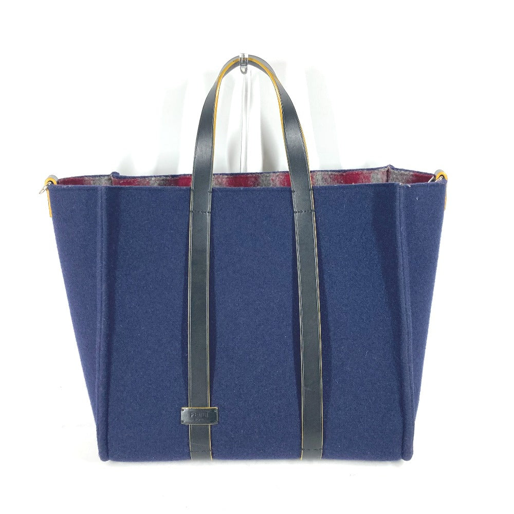 FENDI 7VA390 ショルダートート カバン 肩掛け ショルダーバッグ トートバッグ ウール メンズ ネイビー