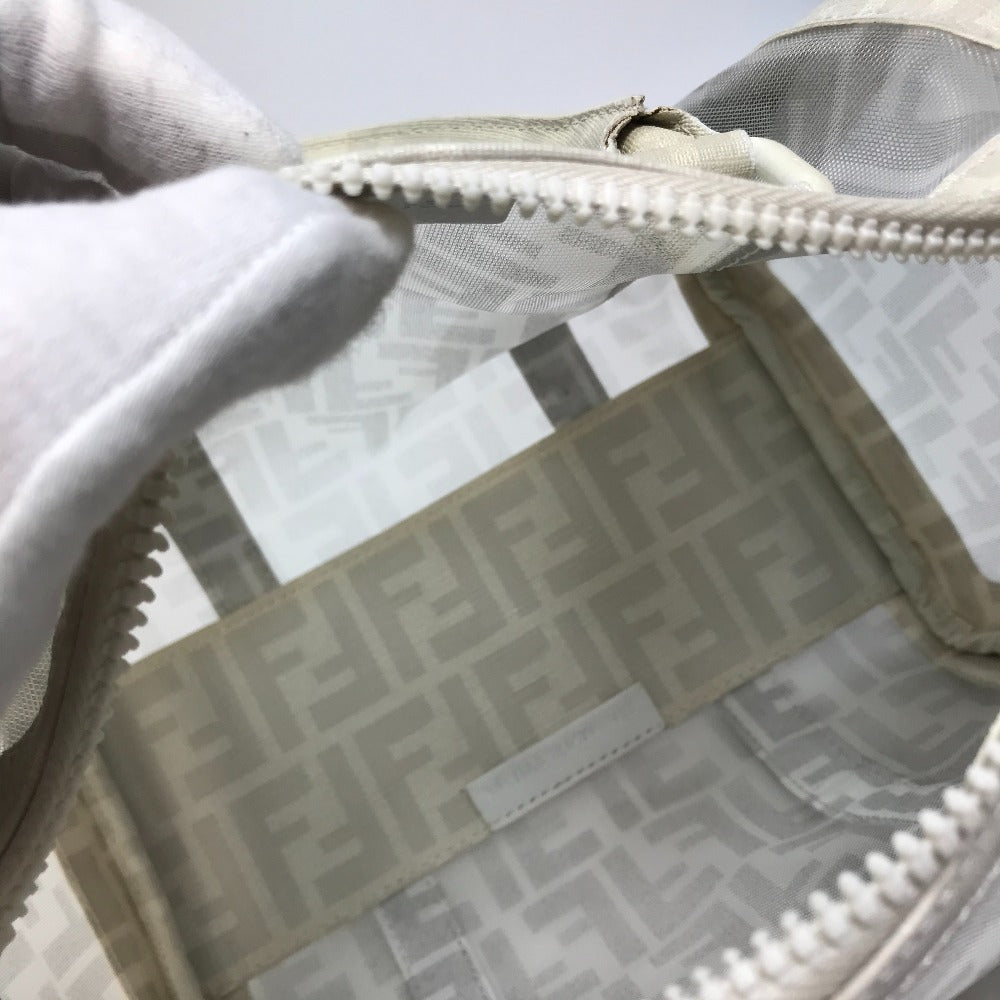 FENDI Zucca mesh mini Boston bag in white leather for women.