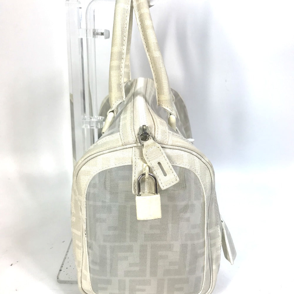 FENDI Zucca mesh mini Boston bag in white leather for women.