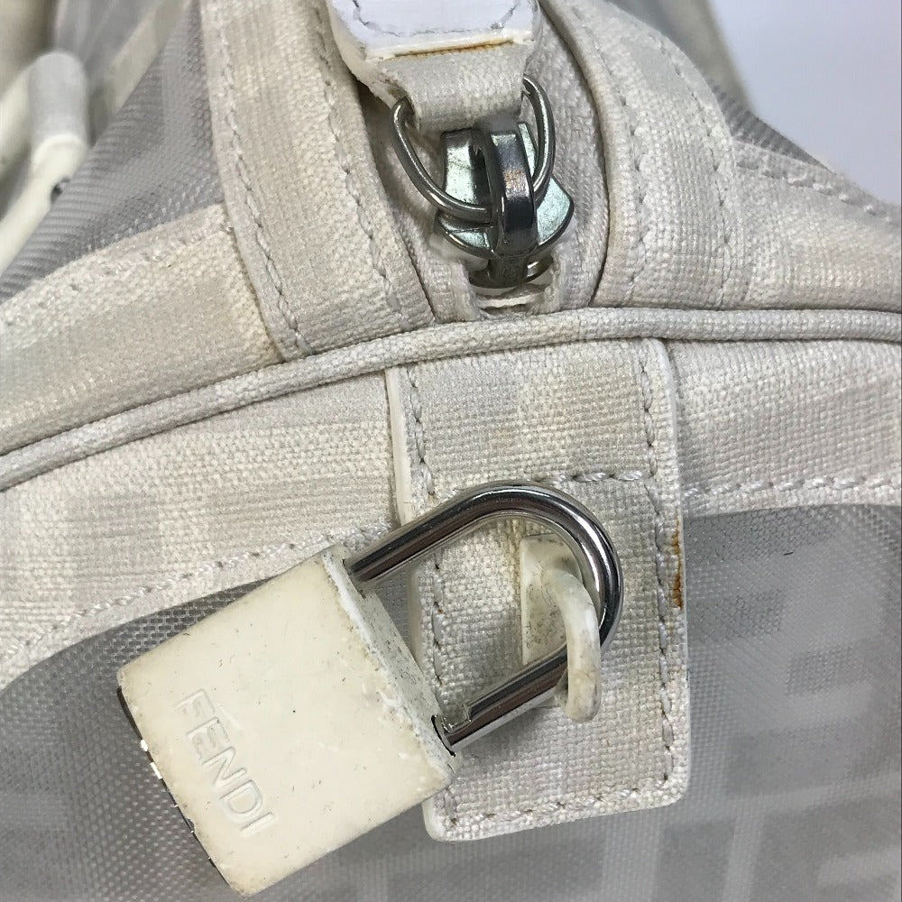 FENDI Zucca mesh mini Boston bag in white leather for women.
