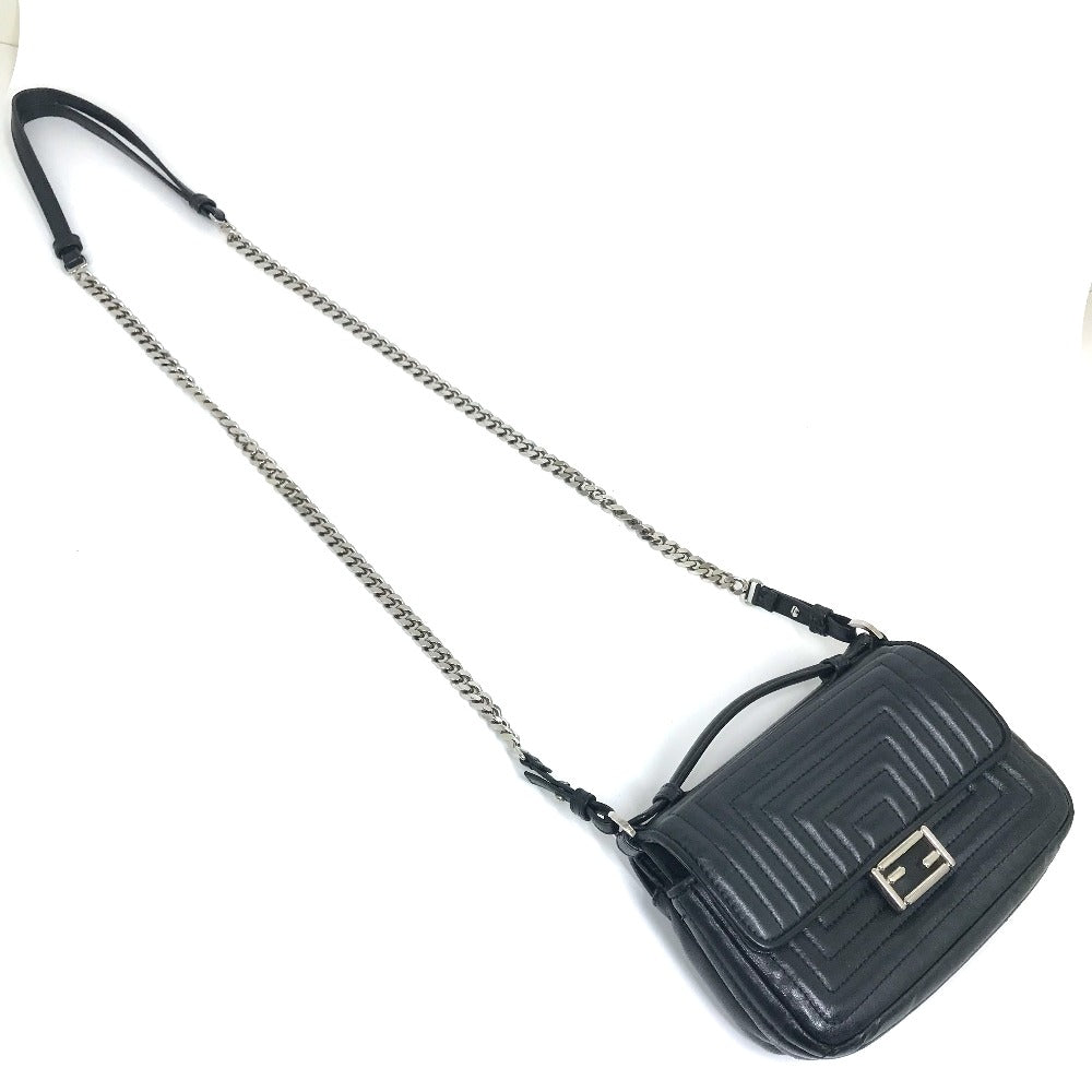 FENDI 8M0371 Double Micro Baguette Pochette, Crossbody Bag, 2-Way Mini Handbag/Shoulder Bag, Leather, Black, Women's