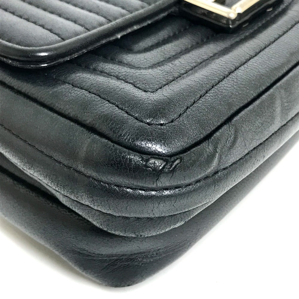 FENDI 8M0371 Double Micro Baguette Pochette, Crossbody Bag, 2-Way Mini Handbag/Shoulder Bag, Leather, Black, Women's