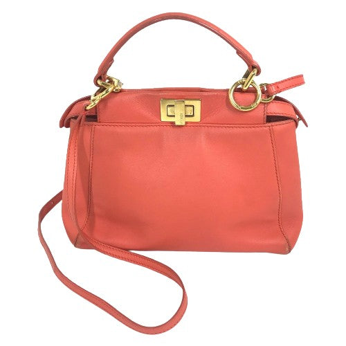 FENDI 8BN244 肩掛け 斜め掛け ミニピーカブー カバン 2WAY ショルダーバッグ ハンドバッグ レザー レディース サーモンピンク系