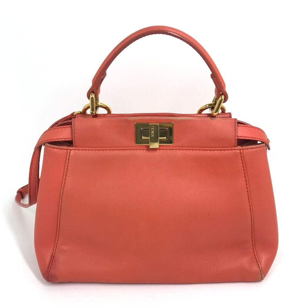 FENDI 8BN244 肩掛け 斜め掛け ミニピーカブー カバン 2WAY ショルダーバッグ ハンドバッグ レザー レディース サーモンピンク系