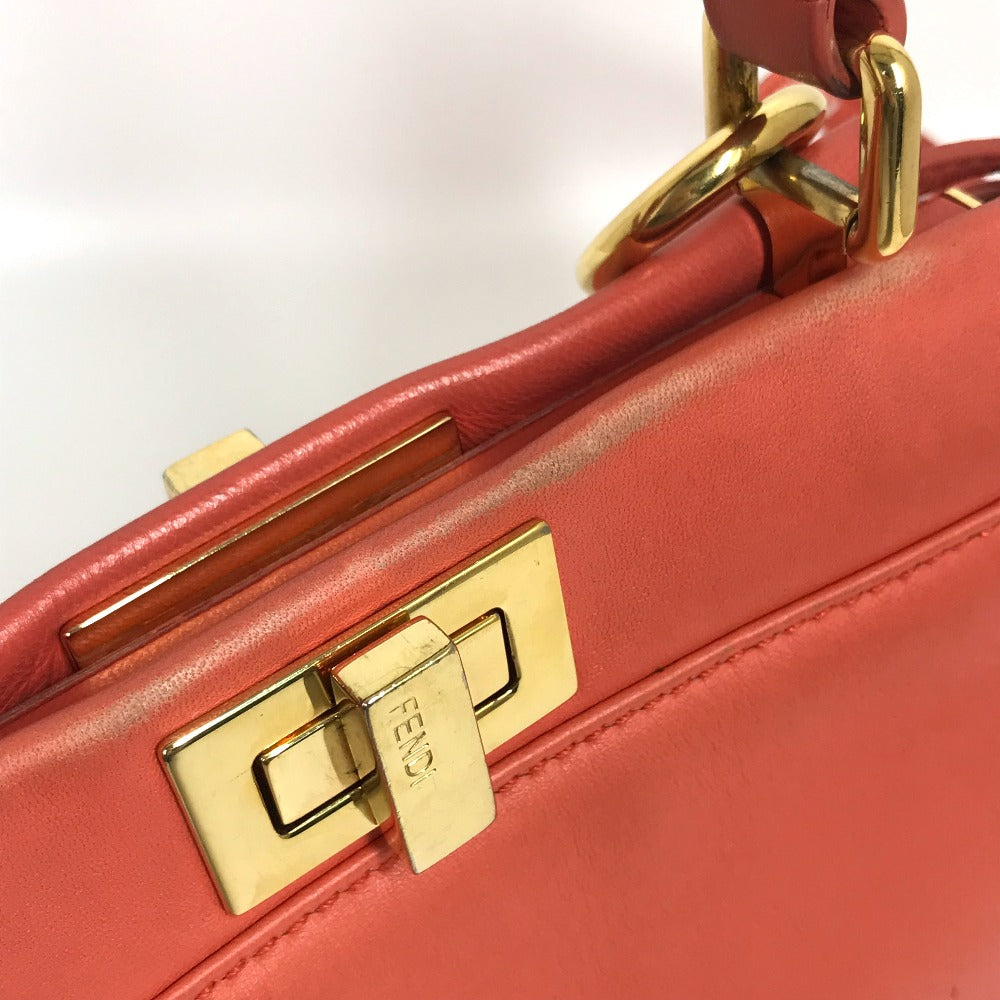 FENDI 8BN244 肩掛け 斜め掛け ミニピーカブー カバン 2WAY ショルダーバッグ ハンドバッグ レザー レディース サーモンピンク系