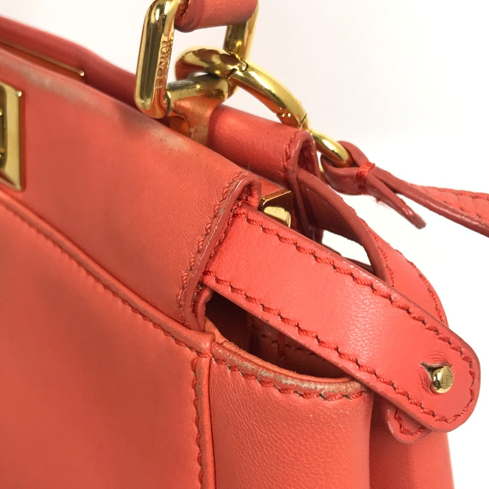 FENDI 8BN244 肩掛け 斜め掛け ミニピーカブー カバン 2WAY ショルダーバッグ ハンドバッグ レザー レディース サーモンピンク系