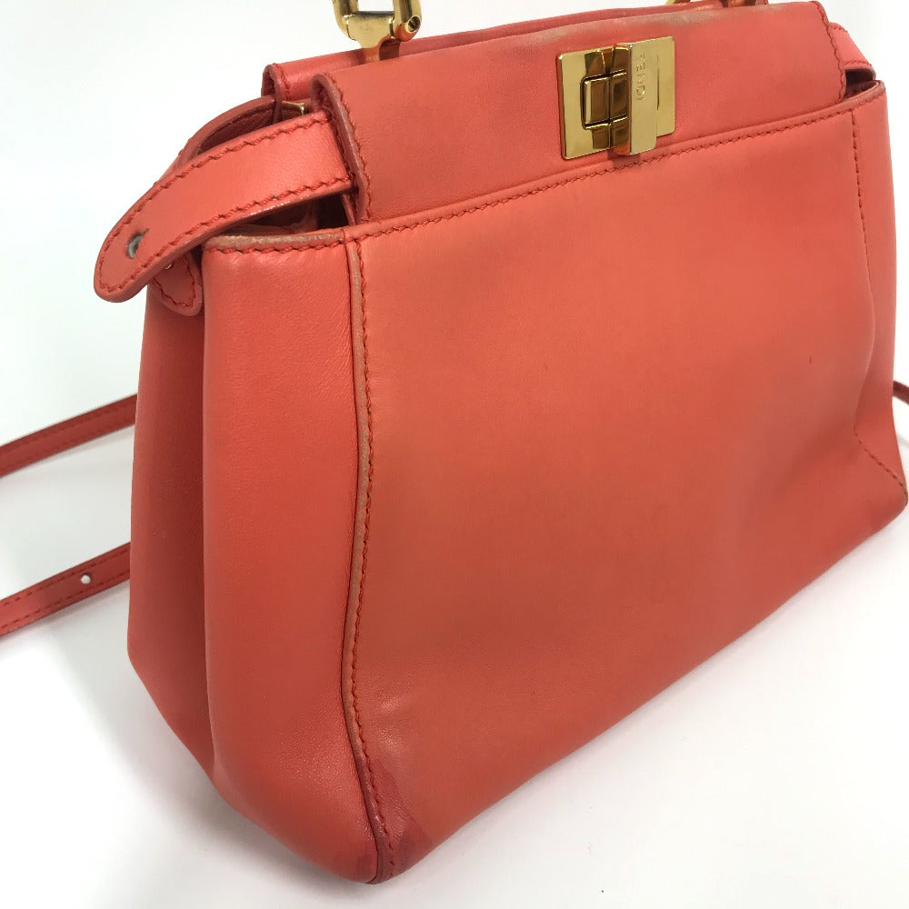 FENDI 8BN244 肩掛け 斜め掛け ミニピーカブー カバン 2WAY ショルダーバッグ ハンドバッグ レザー レディース サーモンピンク系