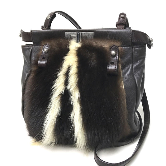 FENDI 8BT161 ファーバッグ ピーカブー カバン 肩掛け ショルダーバッグ ファー レディース ダークブラウン