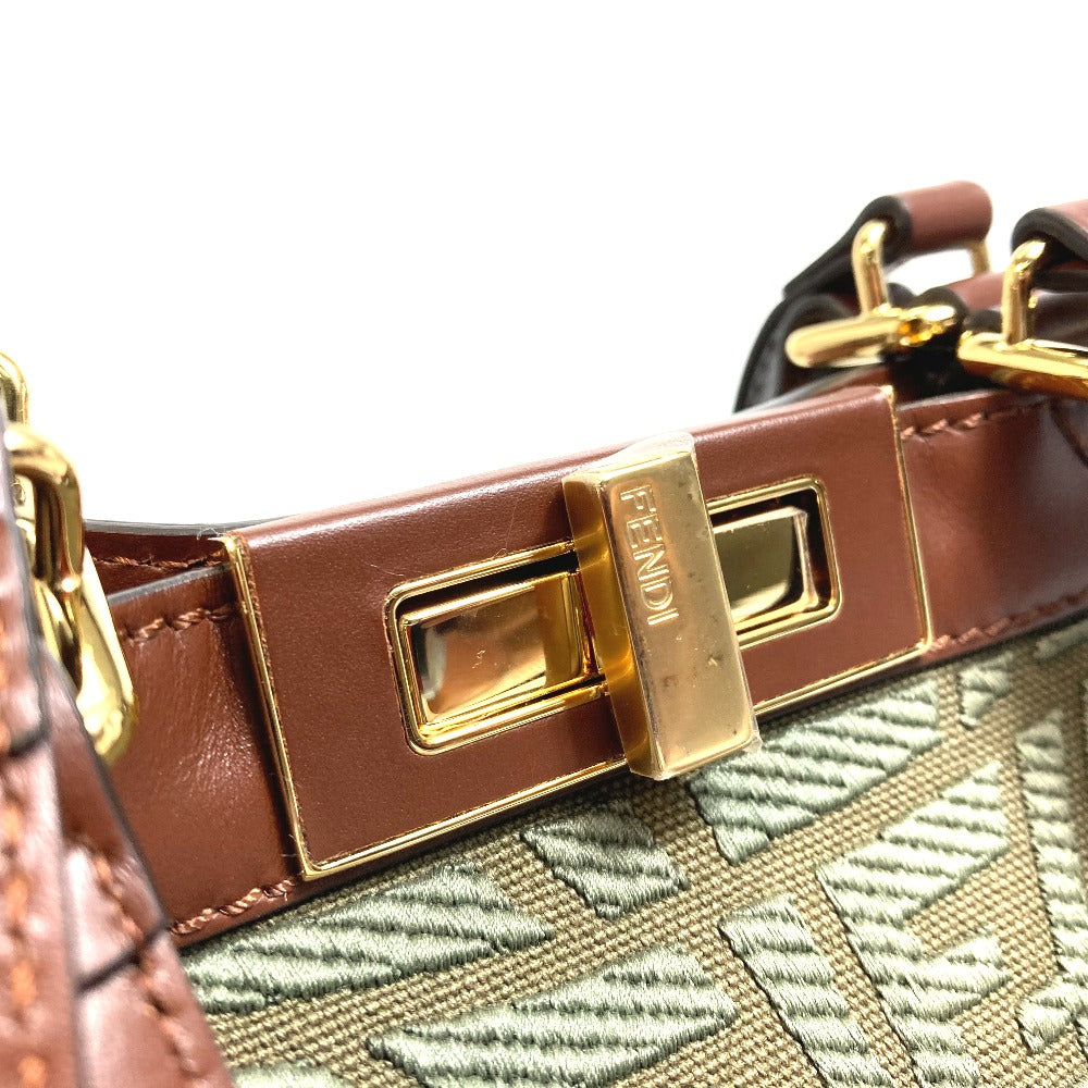 FENDI 8BH374 FF総柄 ピーカブー エックストート カバン 2WAY ショルダーバッグ トートバッグ コットン レディース グリーン