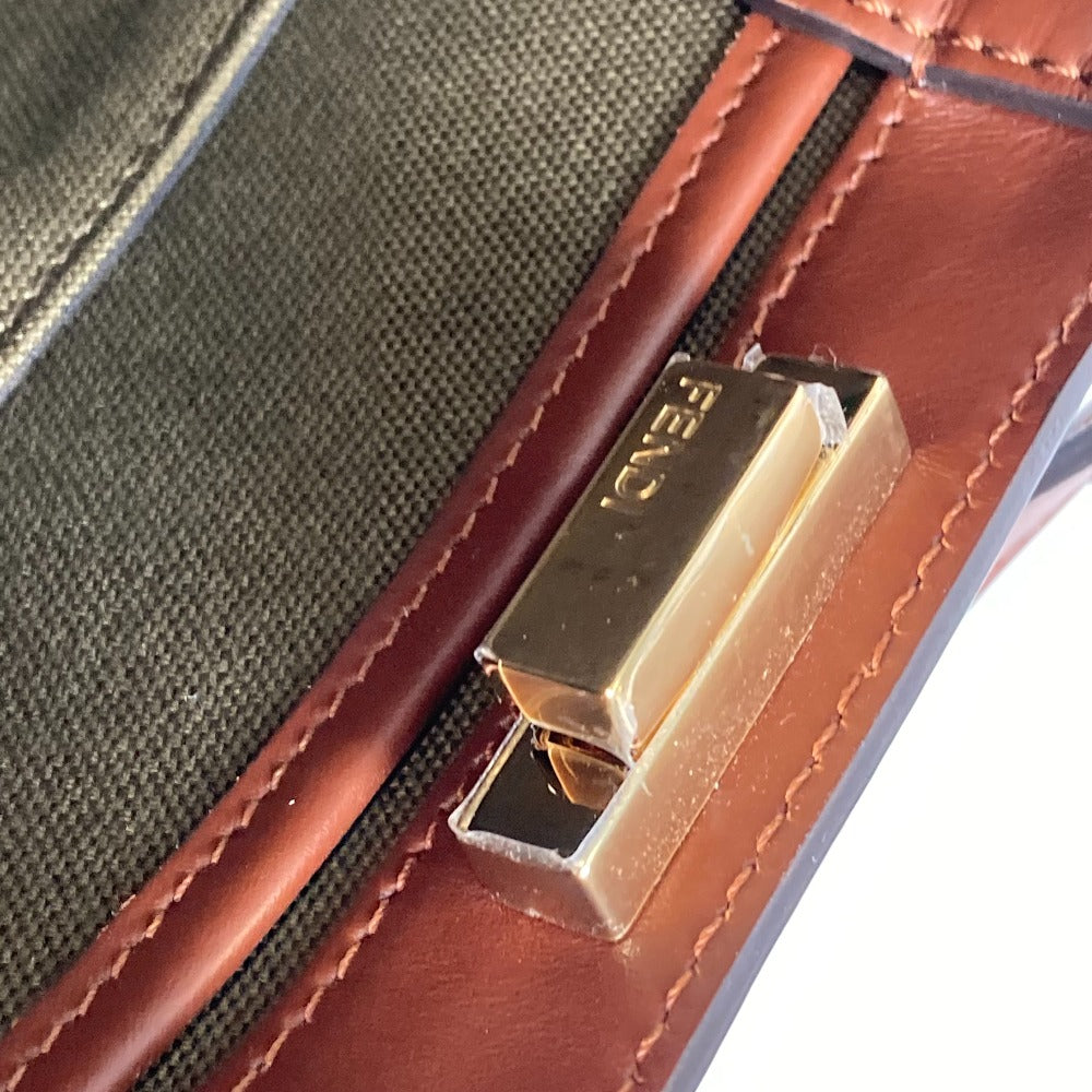 FENDI 8BH374 FF総柄 ピーカブー エックストート カバン 2WAY ショルダーバッグ トートバッグ コットン レディース グリーン