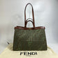 FENDI 8BH374 FF総柄 ピーカブー エックストート カバン 2WAY ショルダーバッグ トートバッグ コットン レディース グリーン