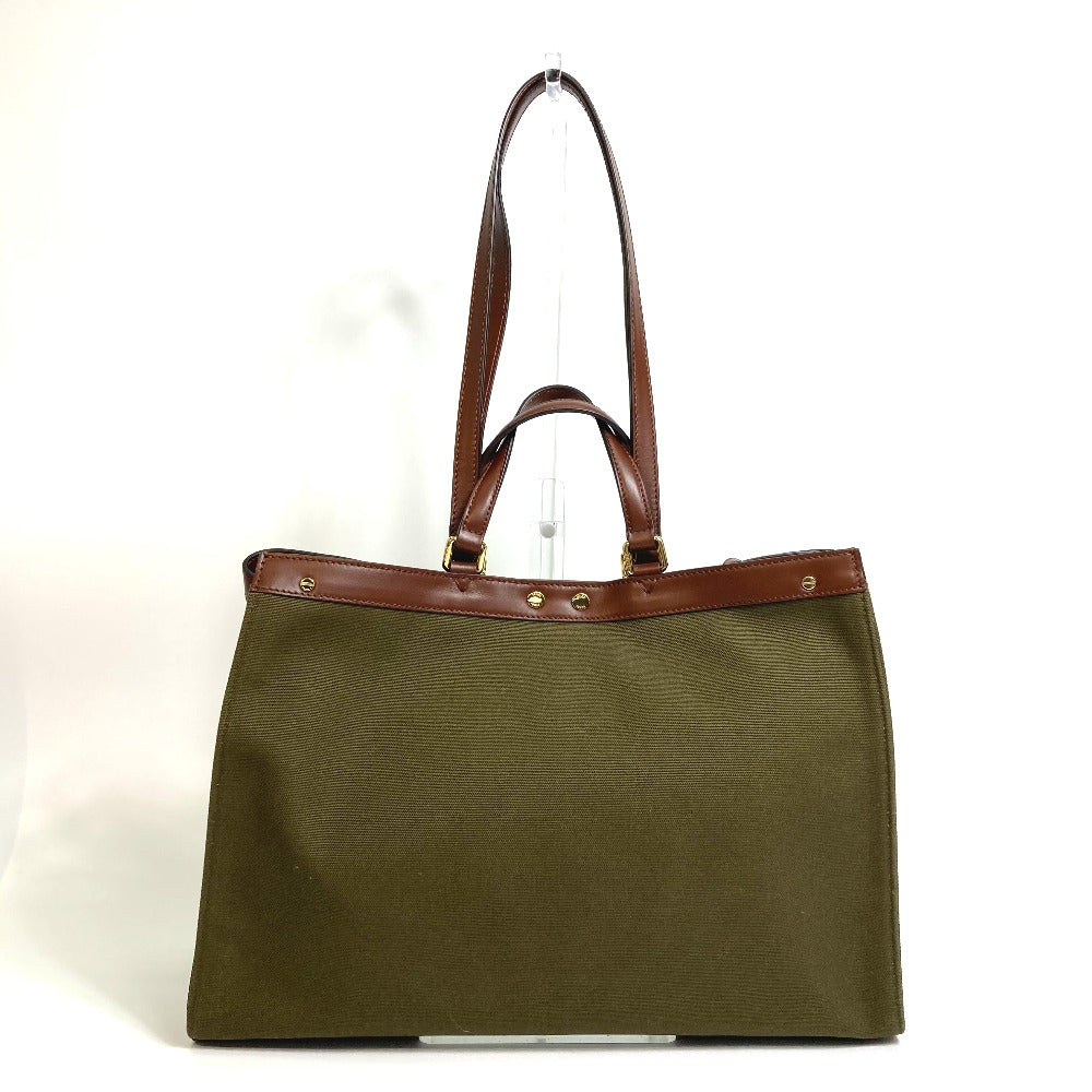 FENDI 8BH374 FF総柄 ピーカブー エックストート カバン 2WAY ショルダーバッグ トートバッグ コットン レディース グリーン