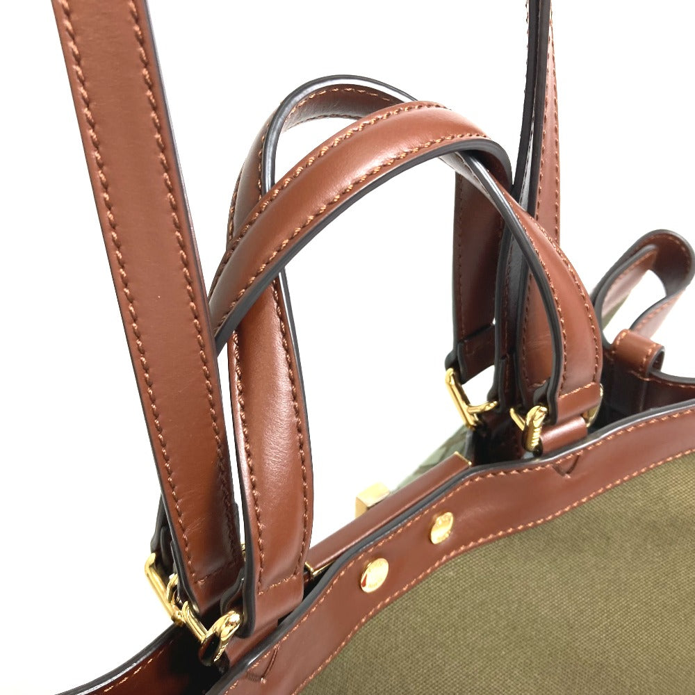FENDI 8BH374 FF総柄 ピーカブー エックストート カバン 2WAY ショルダーバッグ トートバッグ コットン レディース グリーン