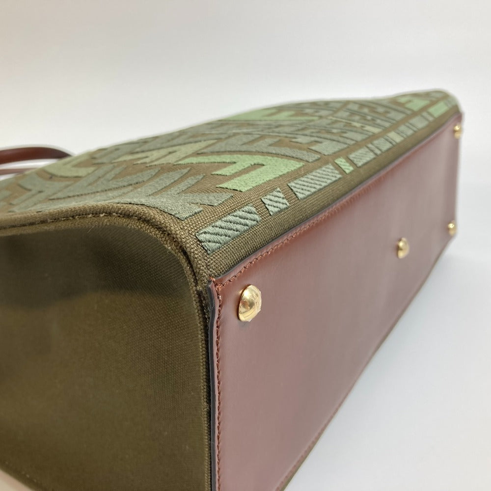 FENDI 8BH374 FF総柄 ピーカブー エックストート カバン 2WAY ショルダーバッグ トートバッグ コットン レディース グリーン