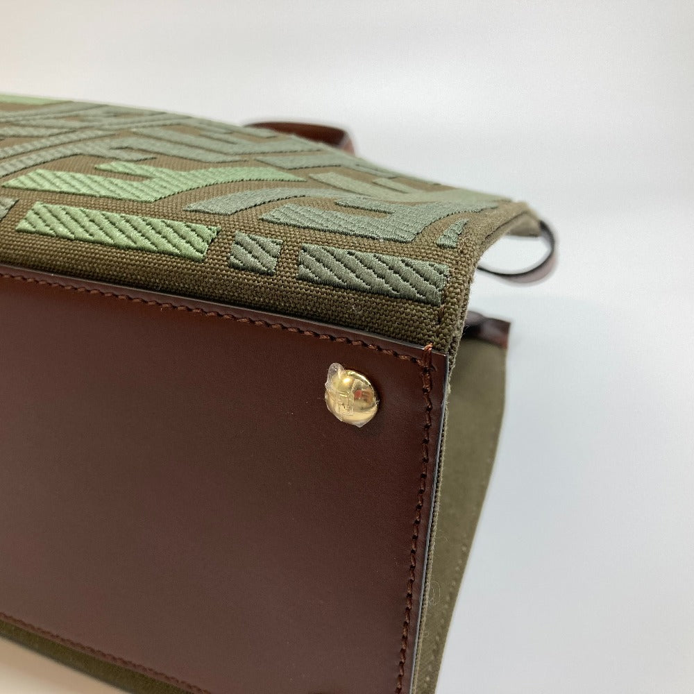 FENDI 8BH374 FF総柄 ピーカブー エックストート カバン 2WAY ショルダーバッグ トートバッグ コットン レディース グリーン