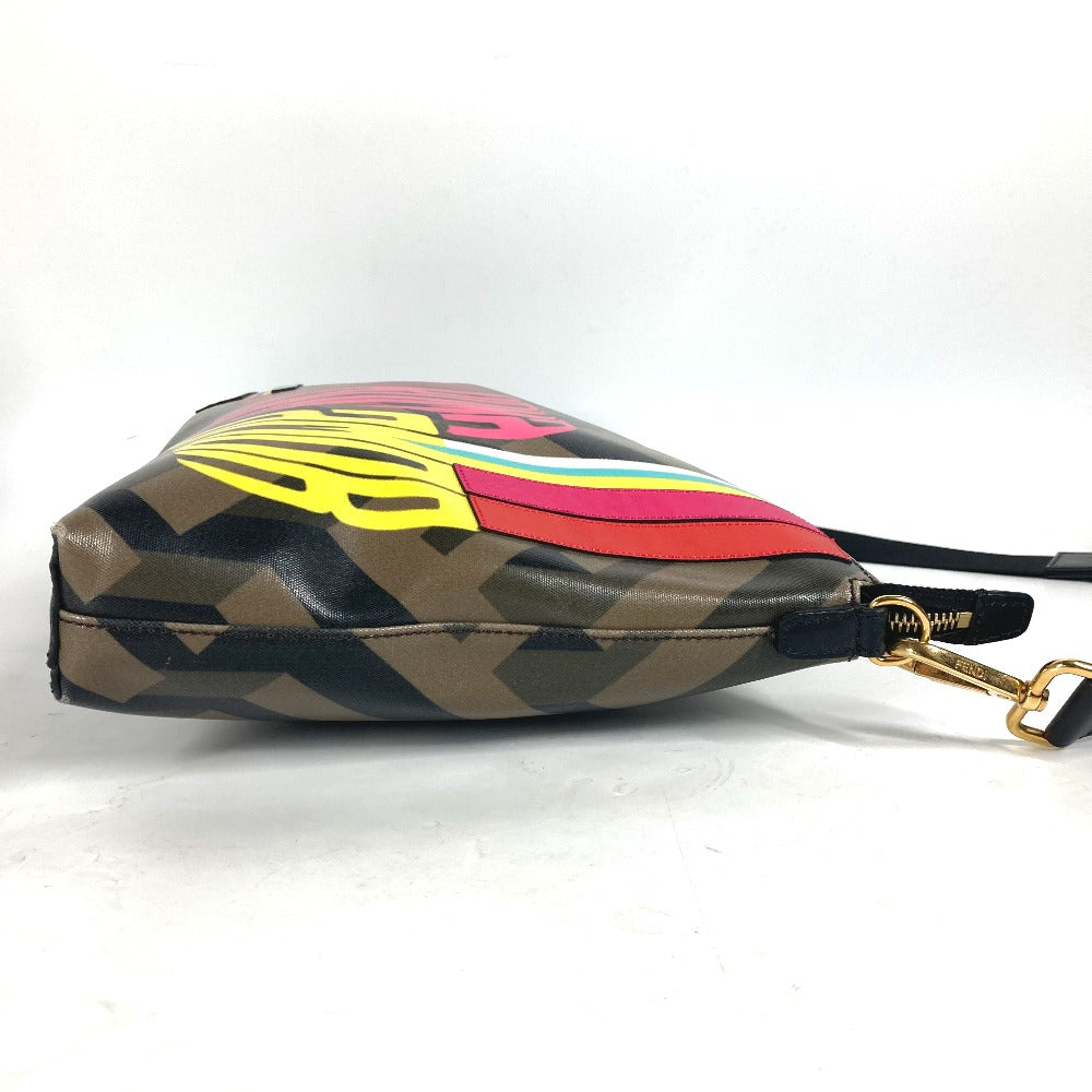 FENDI 7VA470 マルチカラーロゴ レインボー 斜め掛け カバン ショルダーバッグ PVC レディース ブラウン