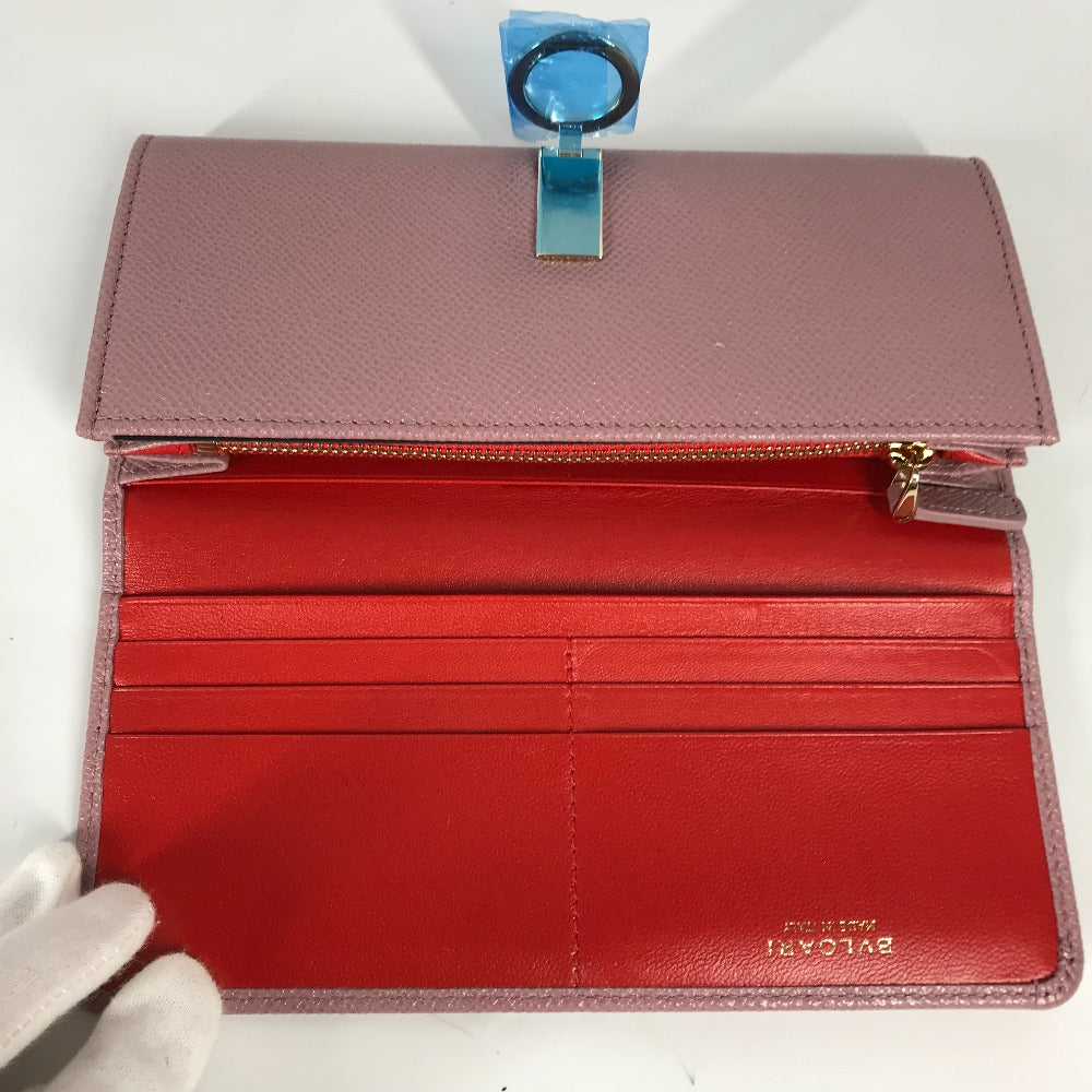 BVLGARI ロングウォレット ロゴクリップ 2つ折り 長財布 レザー レディース ピンク