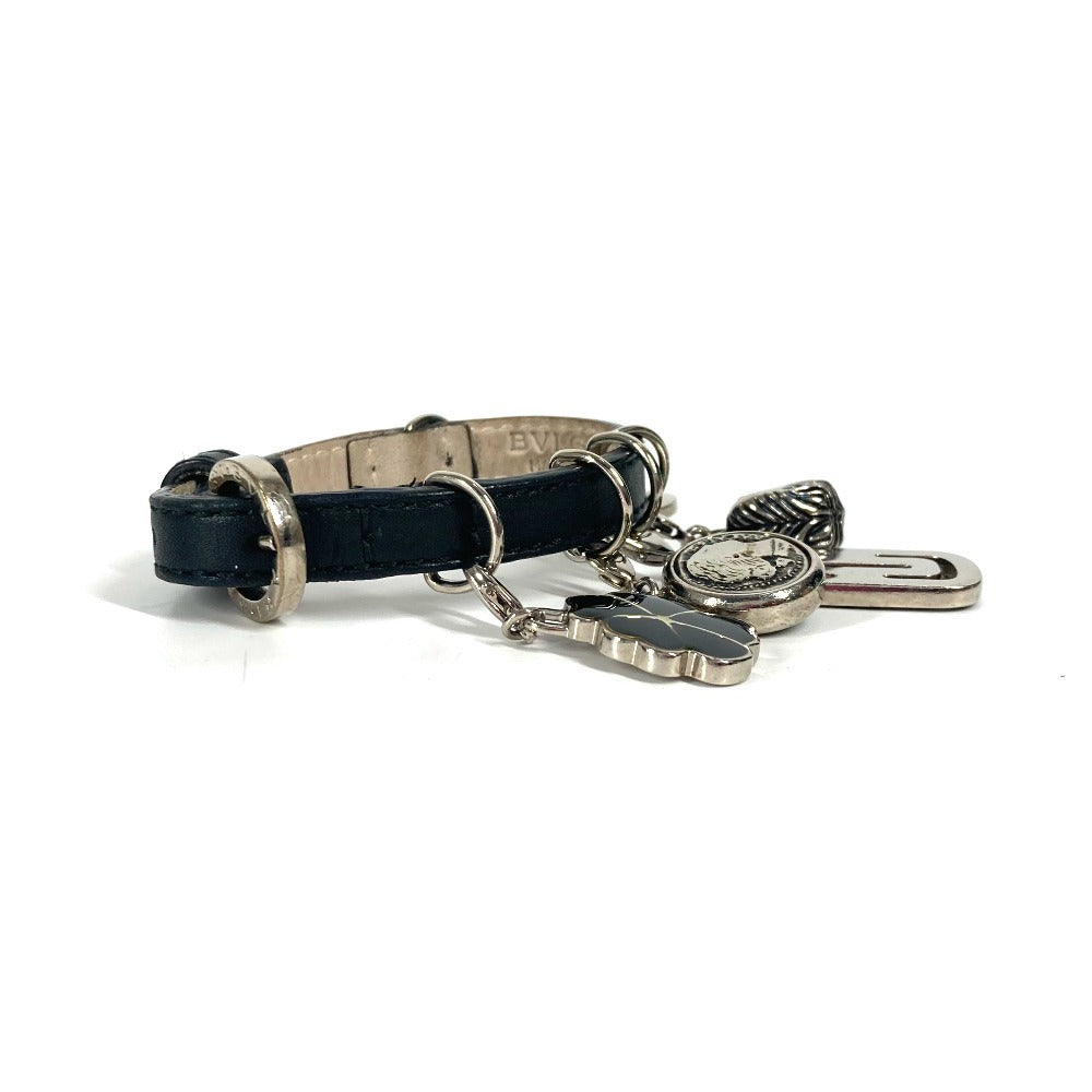 BVLGARI アイコン ロゴ チャーム アクセサリー バングル ブレスレット レザー レディース ブラック