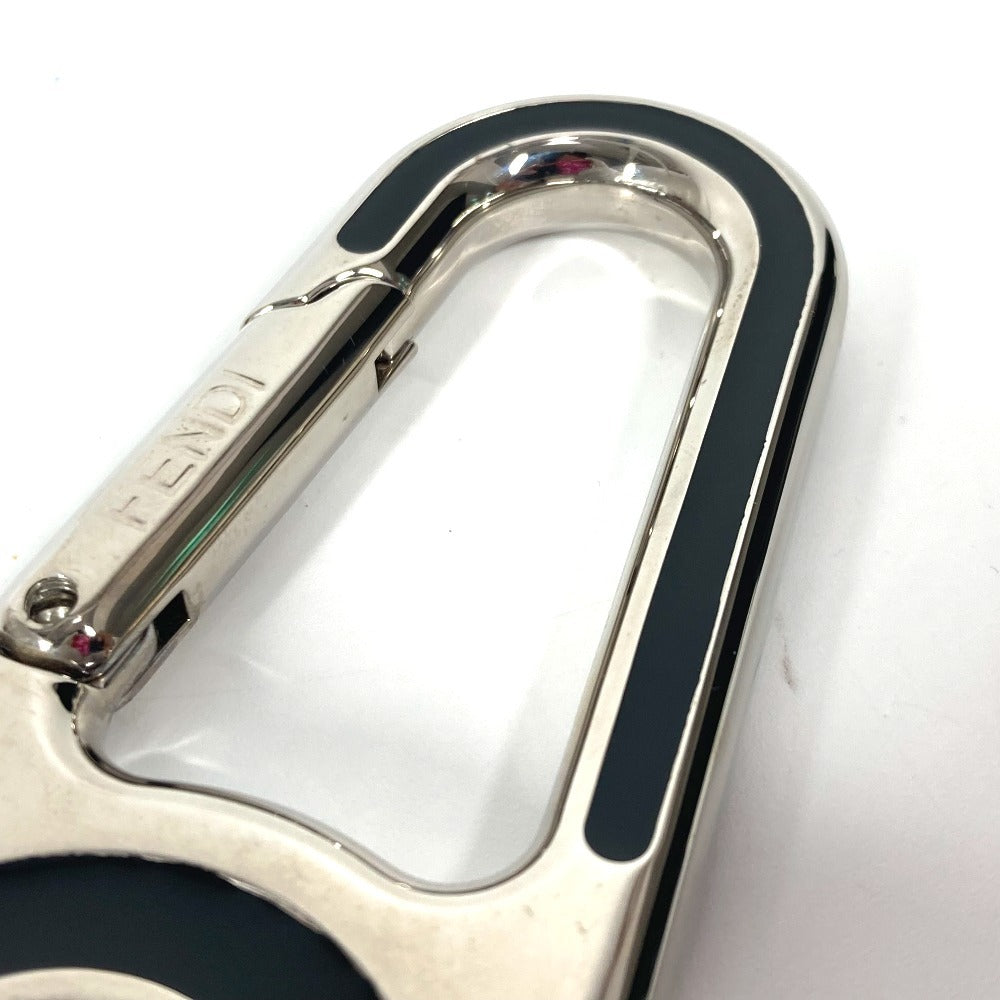 FENDI Logo compass carabiner Bag Charm Key Holder Metal Silver Used