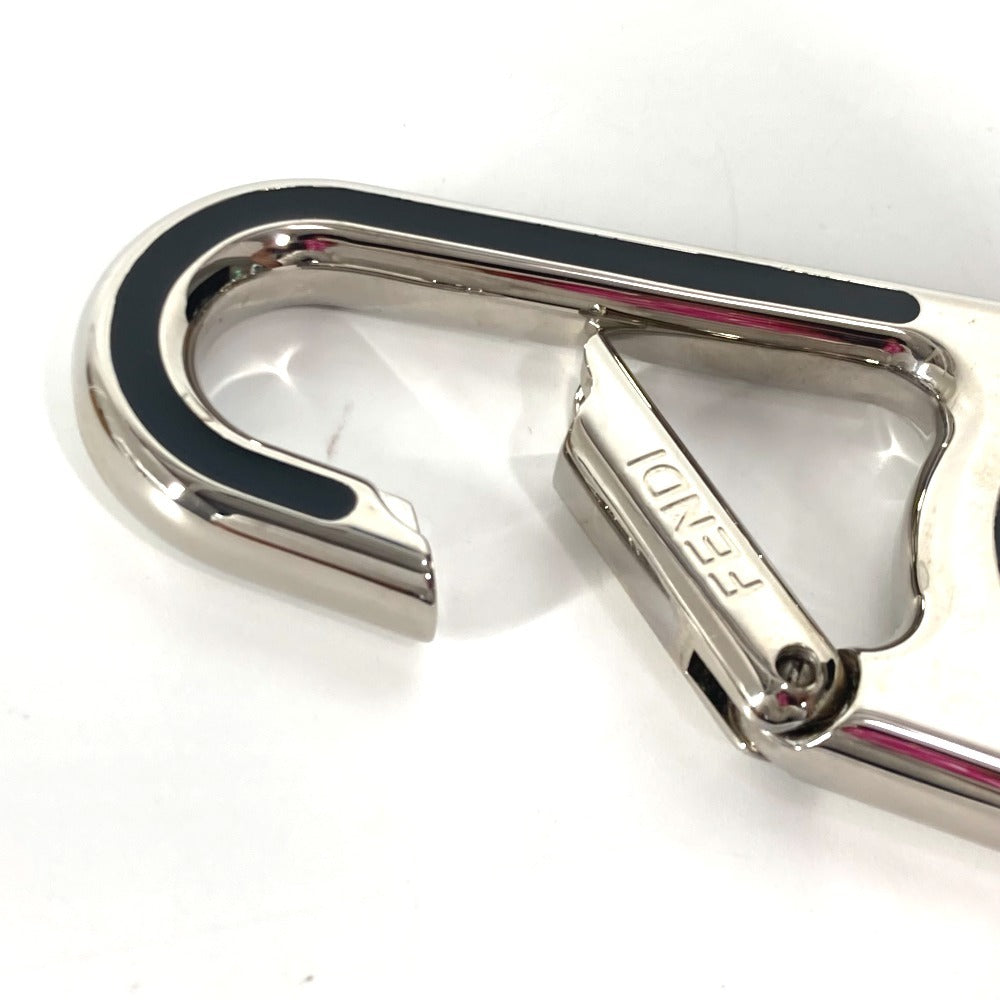 FENDI Logo compass carabiner Bag Charm Key Holder Metal Silver Used