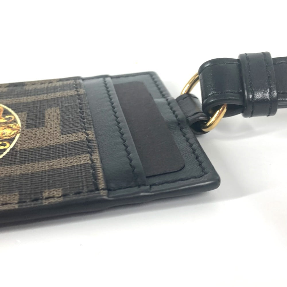 FENDI ヴェルサーチ コラボ VERSACE ロゴ フェンダーチェ FENDACE ズッカ ストラップ付 名刺入れ パスケース カードケース PVC ユニセックス ブラウン