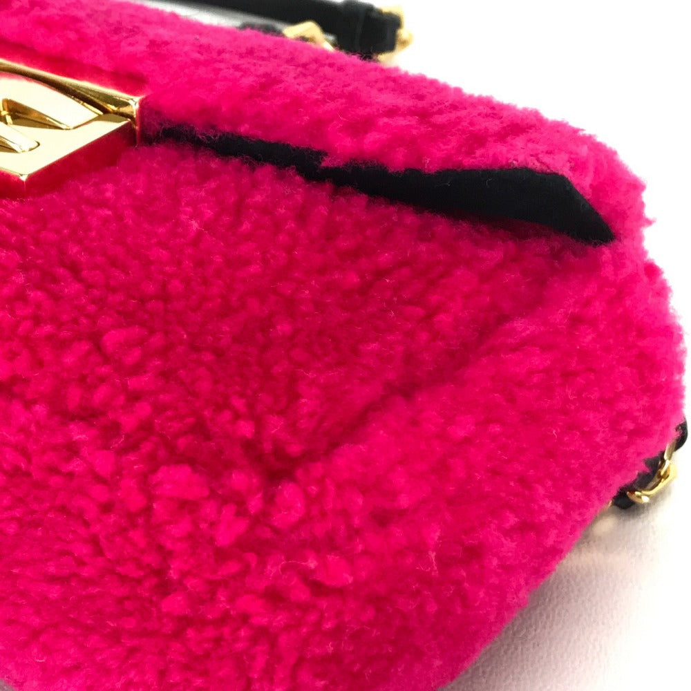 FENDI 8M0315 ミニバゲット 斜め掛け ミニ ポシェット ショルダーバッグ ムートン レディース ピンク フューシャピンク