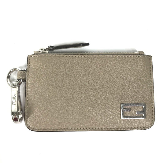FENDI 7M0343 バイカラー ロゴ カードケース 小銭入れ 財布 フラグメントケース ウォレット コインケース レザー レディース ベージュ