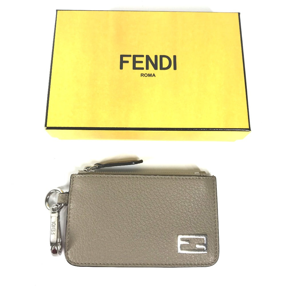 FENDI 7M0343 Two-Tone Logo Card Case/Coin Purse/Wallet/Fragment Case/Coin Case Leather Women's Beige
