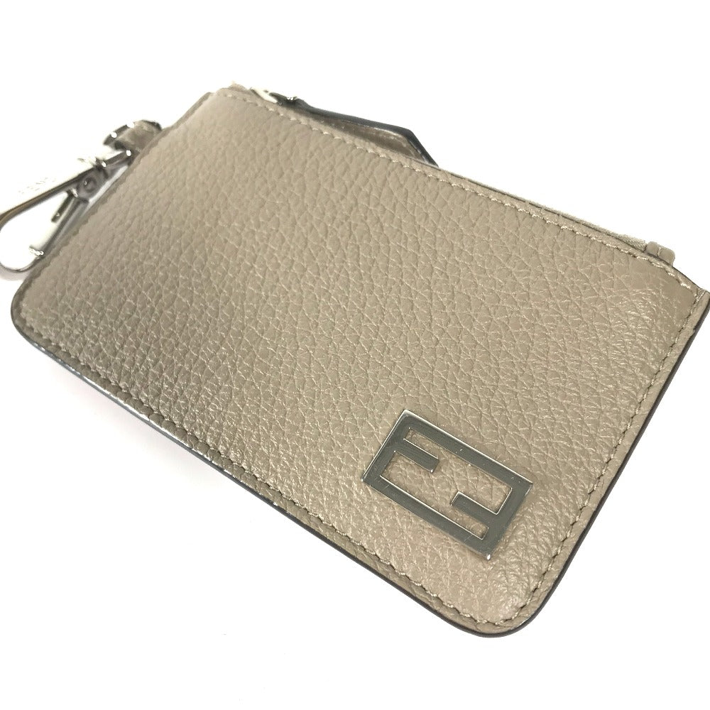 FENDI 7M0343 Two-Tone Logo Card Case/Coin Purse/Wallet/Fragment Case/Coin Case Leather Women's Beige