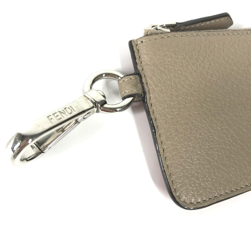 FENDI 7M0343 Two-Tone Logo Card Case/Coin Purse/Wallet/Fragment Case/Coin Case Leather Women's Beige