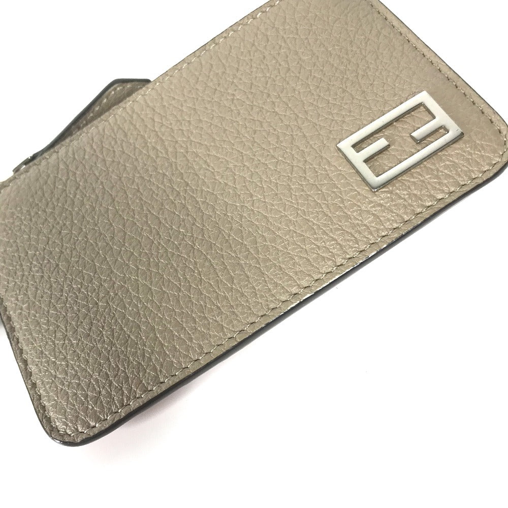 FENDI 7M0343 Two-Tone Logo Card Case/Coin Purse/Wallet/Fragment Case/Coin Case Leather Women's Beige