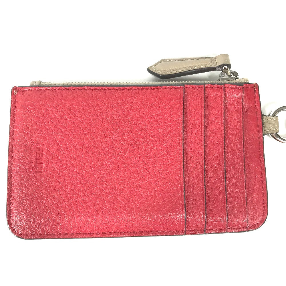 FENDI 7M0343 Two-Tone Logo Card Case/Coin Purse/Wallet/Fragment Case/Coin Case Leather Women's Beige