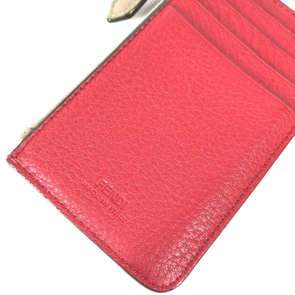 FENDI 7M0343 Two-Tone Logo Card Case/Coin Purse/Wallet/Fragment Case/Coin Case Leather Women's Beige