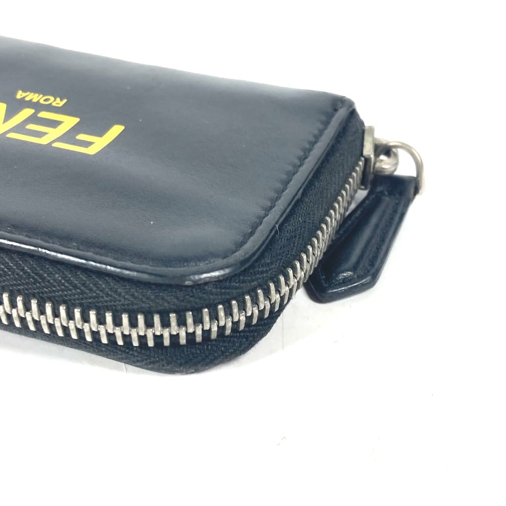 FENDI 7M0257 ロゴ ラウンドファスナー 財布 小銭入れ バイカラー コインケース レザー メンズ ブラック - brandshop-reference