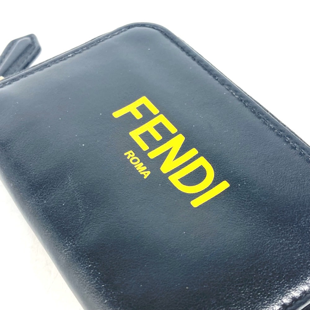 FENDI 7M0257 ロゴ ラウンドファスナー 財布 小銭入れ バイカラー コインケース レザー メンズ ブラック - brandshop-reference
