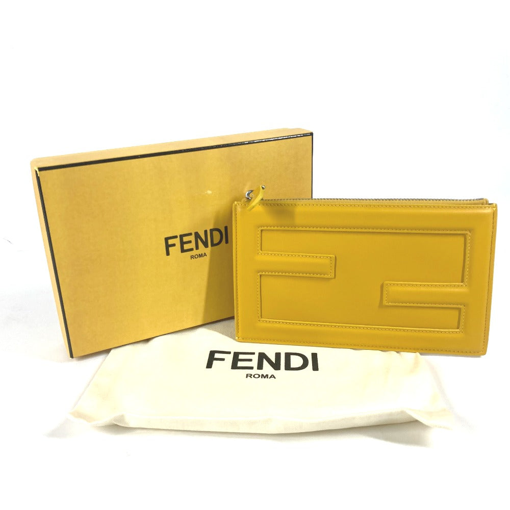 FENDI 7N0114 カバン ロゴ FFロゴ ポーチバケット ポーチ クラッチバッグ レザー レディース イエロー - brandshop-reference