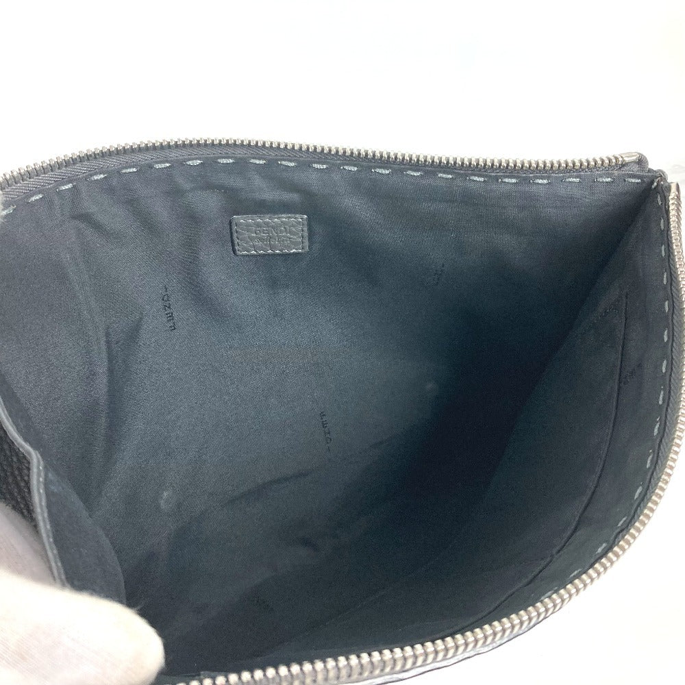 FENDI Selleria Logo Pouch/Clutch Bag in Black Leather for Men
