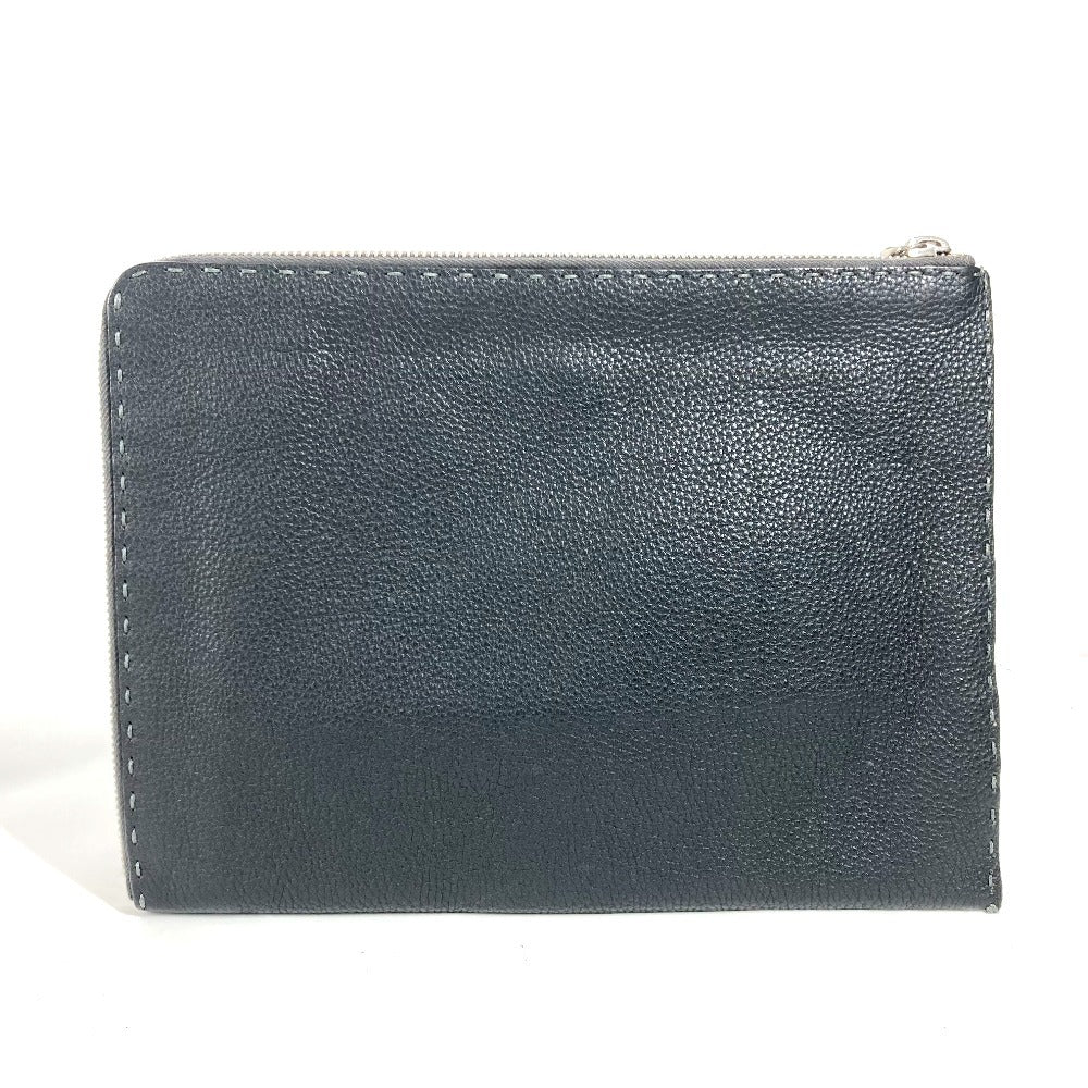 FENDI Selleria Logo Pouch/Clutch Bag in Black Leather for Men