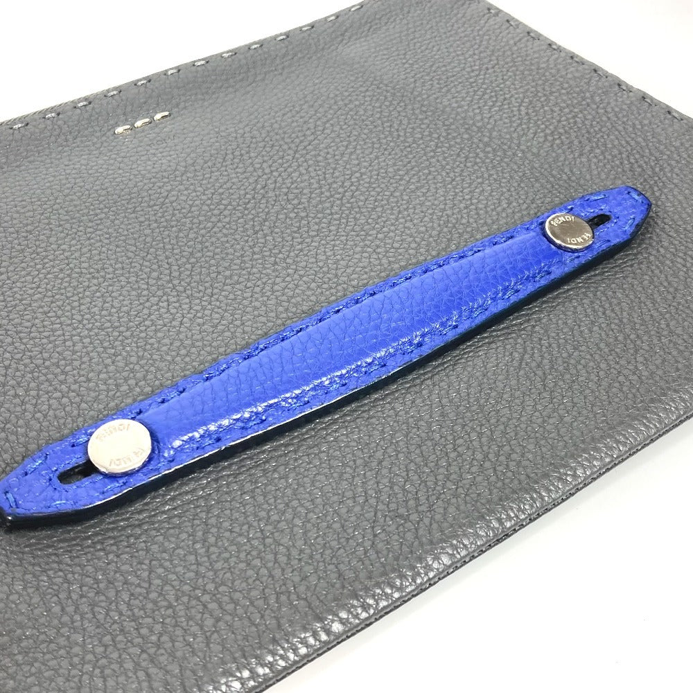 FENDI Selleria Logo Pouch/Clutch Bag in Black Leather for Men