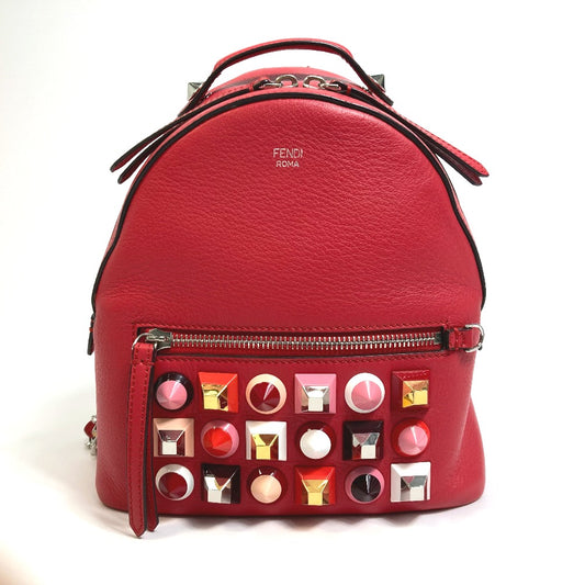 FENDI 8BZ038 バレンタイン限定色 スタッズ ミニ バックパック リュックサック リュックサック レザー レディース レッド レッド