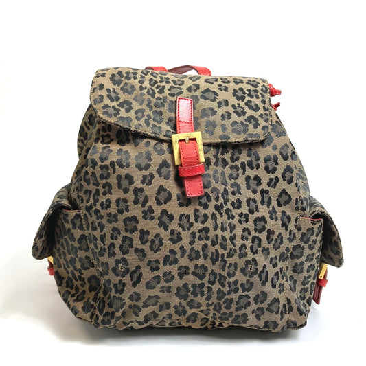 FENDI レオパード柄 カバン バックパック リュックサック キャンバス/レザー レディース ブラウン×レッド
